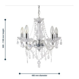 First Choice Lighting Set Of 2 Clear And Chrome Marie Therese Style 5 X 40W Chandelier - thumbnail 6