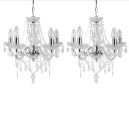 First Choice Lighting Set Of 2 Clear And Chrome Marie Therese Style 5 X 40W Chandelier
