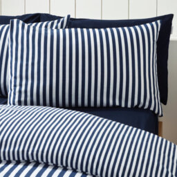 Catherine Lansfield Brushed Stripe Cotton Reversible Super King Duvet Cover Set With Pillowcases Navy Blue - thumbnail 3