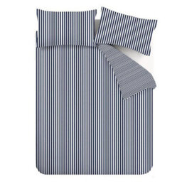 Catherine Lansfield Brushed Stripe Cotton Reversible Super King Duvet Cover Set With Pillowcases Navy Blue - thumbnail 6