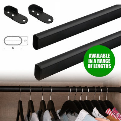 Black Oval Wardrobe Rail, Set Of 2X 110Cm Wall Mounted Clothes Hanging Rail - image 1