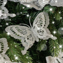 Melody Maison Set Of 4 Silver Glitter Butterfly Christmas Decoration Clips - thumbnail 2