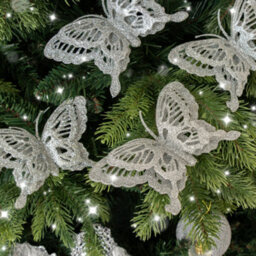 Melody Maison Set Of 4 Silver Glitter Butterfly Christmas Decoration Clips - thumbnail 3