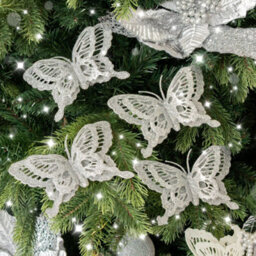 Melody Maison Set Of 4 Silver Glitter Butterfly Christmas Decoration Clips - thumbnail 1
