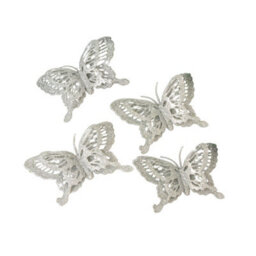 Melody Maison Set Of 4 Silver Glitter Butterfly Christmas Decoration Clips - thumbnail 6