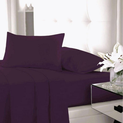 Homes & Linen Flat Sheet 180 Thread Count Rich Percale Non Iron Bed Linen Soft Polycotton Blend Plain Dyed Flat Bed Sheets
