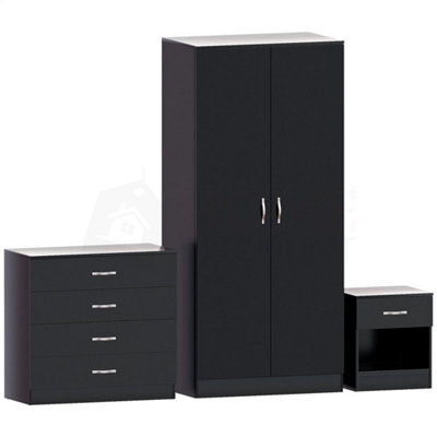 Modern Black Bedroom Furniture Set Include Bedside, Chest Of Drawers, Wardrobe - image 1