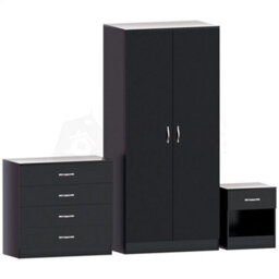 Modern Black Bedroom Furniture Set Include Bedside, Chest Of Drawers, Wardrobe - thumbnail 1
