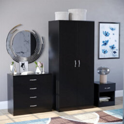 Modern Black Bedroom Furniture Set Include Bedside, Chest Of Drawers, Wardrobe - thumbnail 6