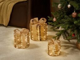 Beliani Set Of 3 Christmas Decorations Led Slivso Christmas Gifts 20/25/30 Cm Gold - thumbnail 2