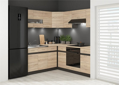 Impact Furniture Kitchen Left Corner Set 11 Cabinet Unit Oak Wenge Effect Freestanding Cupboard Complete Diy Fitted Kitchen Junona - image 1
