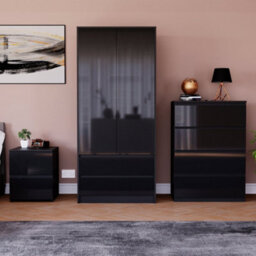 Lassic Vida Designs Glinton 3 Piece Black Fsc Bedroom Set - (4 Drawer Chest, 2 Door Wardrobe, 2 Drawer Bedside Chest) - thumbnail 1