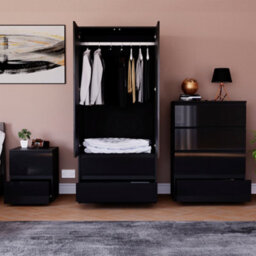 Lassic Vida Designs Glinton 3 Piece Black Fsc Bedroom Set - (4 Drawer Chest, 2 Door Wardrobe, 2 Drawer Bedside Chest) - thumbnail 2