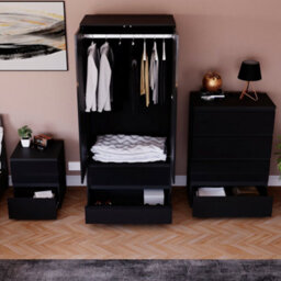 Lassic Vida Designs Glinton 3 Piece Black Fsc Bedroom Set - (4 Drawer Chest, 2 Door Wardrobe, 2 Drawer Bedside Chest) - thumbnail 3