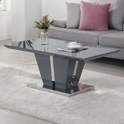 Furniture in Fashion Memphis High Gloss Coffee Table In Grey With Glass Top - image 1