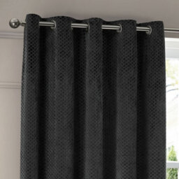 Paoletti Neptune Fully Lined Velvet Eyelet Curtain Pair, Charcoal, (W) 229 X (D) 183Cm - thumbnail 3