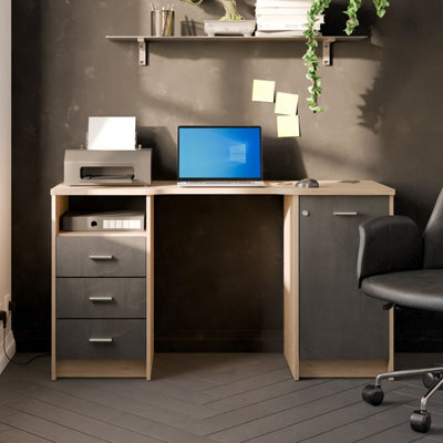 FurniComp LTD Furnicomp Arielle 1 Door 3 Drawers Large Black And Oak Office Desk - image 1