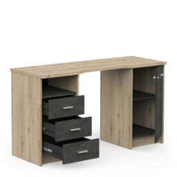 FurniComp LTD Furnicomp Arielle 1 Door 3 Drawers Large Black And Oak Office Desk - thumbnail 3