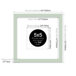 "5X5"" Mint Green Picture Frame - 5X5"" Square Frame With 3X3"" Mount For 5X5""/3X3"" Pictures Moderrn Style Thin Edge, 1 Pack" - thumbnail 2