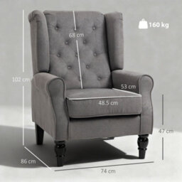 Wyld Haus Keri Molo Dark Grey Snow Flannel Wingback Accent Chair With Button Tufting And Black Legs - thumbnail 3