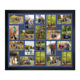 AK Frames 80X70Cm Black Modern Multi Photo Frame With Blue Mount - Holds 20 Apertures (18X) 6X4, (2X) 4X4 Photos