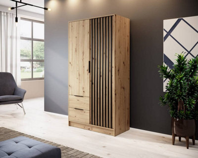 Arte Nelly Contemporary Hinged 2 Door Wardrobe Oak Effect 2 Drawers 4 Shelves 1 Hanging Rail Lamela Decor (H)2000mm (W)1050mm (D)510mm - image 1