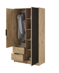 Arte Nelly Contemporary Hinged 2 Door Wardrobe Oak Effect 2 Drawers 4 Shelves 1 Hanging Rail Lamela Decor (H)2000mm (W)1050mm (D)510mm - thumbnail 3