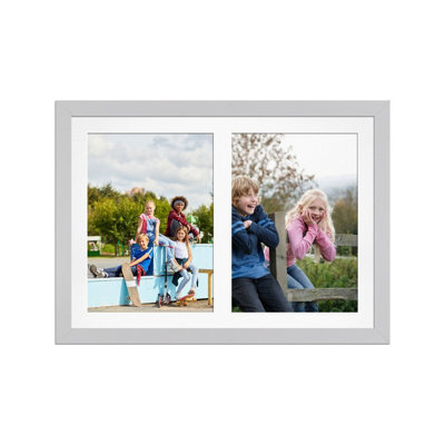 AK Frames 20X14 Light Grey Modern Multi Photo Frame With White Mount - Holds 2 Apertures (2X) A4 Photos - image 1