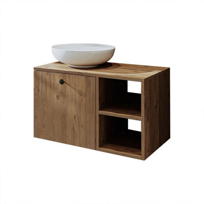 Roomart Lotus Oak Bathroom Vanity Unit With Ceramic Washbasin 75Cm - image 1