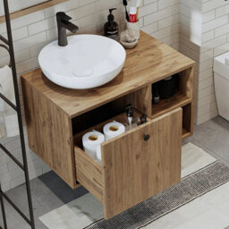 Roomart Lotus Oak Bathroom Vanity Unit With Ceramic Washbasin 75Cm - thumbnail 4