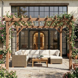 Outsunny 3.6 X 3 M Wooden Pergola Gazebo Grape Trellis, Maple Wood-Effect - thumbnail 8