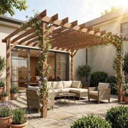 Outsunny 3.6 X 3 M Wooden Pergola Gazebo Grape Trellis, Maple Wood-Effect - thumbnail 9