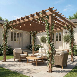Outsunny 3.6 X 3 M Wooden Pergola Gazebo Grape Trellis, Maple Wood-Effect - thumbnail 7