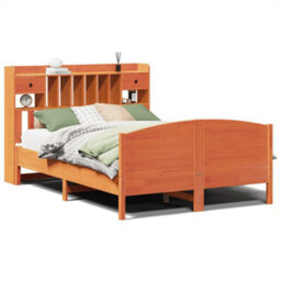Berkfield Bookcase Bed Without Mattress Wax Brown 140X200Cm Solid Wood Pine - thumbnail 2