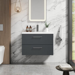 Balterley Bramshall Modern Bathroom Wall Hung 2 Soft Close Drawer Vanity Unit & Mid-Edge Basin, Dark Grey, 810mm - thumbnail 2