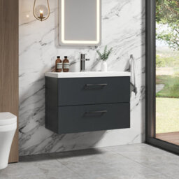Balterley Bramshall Modern Bathroom Wall Hung 2 Soft Close Drawer Vanity Unit & Mid-Edge Basin, Dark Grey, 810mm - thumbnail 6