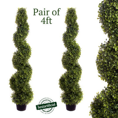 Pair Of Best Artificial 4Ft - 120Cm Green Boxwood Spiral Topiary Tree - Suitable For Outdoor Use - Weather & Fade Resistant - image 1