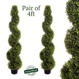 Pair Of Best Artificial 4Ft - 120Cm Green Boxwood Spiral Topiary Tree - Suitable For Outdoor Use - Weather & Fade Resistant - thumbnail 1