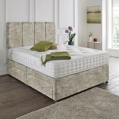 Dining Tables Zanzibar Headboard Divan Set , 2 Drawer On Same Side With Sprung 1500 Comfort Mattress - Crushed Champagne - King - image 1