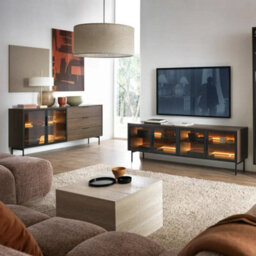 Arte Lumi Tv Cabinet 181Cm - Oak Dunin & Black Glass-Fronted Media Unit With Led Lighting For Modern Living Rooms - thumbnail 6