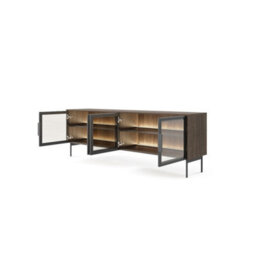 Arte Lumi Tv Cabinet 181Cm - Oak Dunin & Black Glass-Fronted Media Unit With Led Lighting For Modern Living Rooms - thumbnail 3