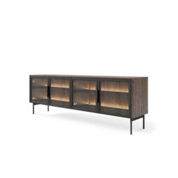 Arte Lumi Tv Cabinet 181Cm - Oak Dunin & Black Glass-Fronted Media Unit With Led Lighting For Modern Living Rooms - thumbnail 2
