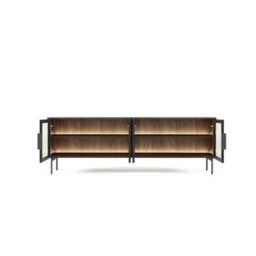 Arte Lumi Tv Cabinet 181Cm - Oak Dunin & Black Glass-Fronted Media Unit With Led Lighting For Modern Living Rooms - thumbnail 5