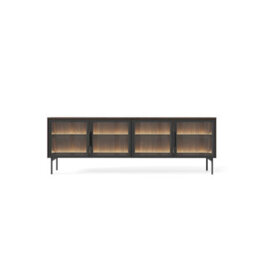 Arte Lumi Tv Cabinet 181Cm - Oak Dunin & Black Glass-Fronted Media Unit With Led Lighting For Modern Living Rooms - thumbnail 4