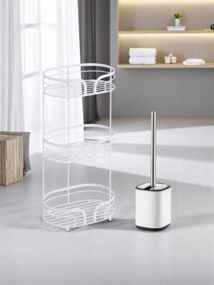 Showerdrape White Bathroom Accessories Set Floor Caddy With Toilet Brush And Holder - image 1