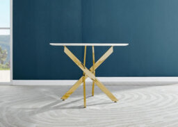 Furniturebox Uk Novara White Gloss Gold Leg Round Dining Table & 4 Cappuccino Corona Gold Leg Chairs - thumbnail 3