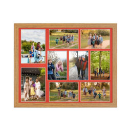 AK Frames 20X16 Oak Modern Multi Photo Frame With Poppy Red Mount - Holds 9 Apertures (2X) 7X5, (7X) 6X4 Photos