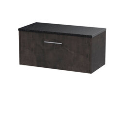 Nuie Hudson Reed Juno Wall Hung 1-Drawer Vanity Unit & Black Worktop, Countertop Basin Unit In Metallic Slate, 800mm - thumbnail 2