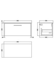 Nuie Hudson Reed Juno Wall Hung 1-Drawer Vanity Unit & Black Worktop, Countertop Basin Unit In Metallic Slate, 800mm - thumbnail 3