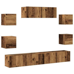 Berkfield 7 Piece Tv Cabinet Set Wall-Mounted Old Wood Engineered Wood - thumbnail 2